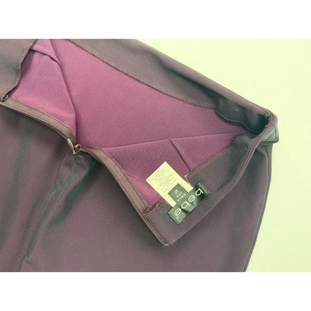 Vintage Bebe Iridescent Purple High Rise‎ Mini Pencil Skirt Y2K Thigh Slit 2P